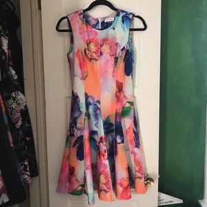 Bright Watercolor Floral Calvin Klein Dress